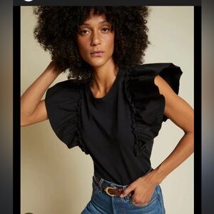 Nation LTD Para Boxy Cotton Tee in Black Ruffle Tee. Medium. Retail $143